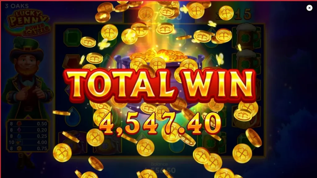 Lucky Penny Power Scatter slot machine interface with Irish forest theme