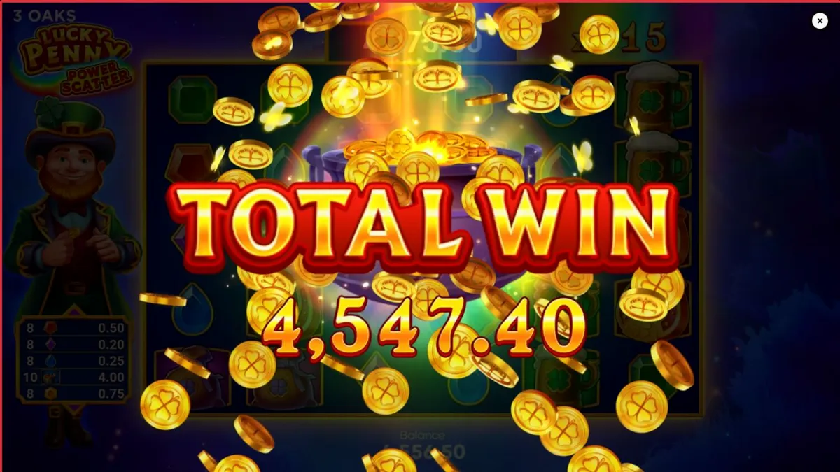 Lucky Penny Power Scatter slot machine interface with Irish forest theme